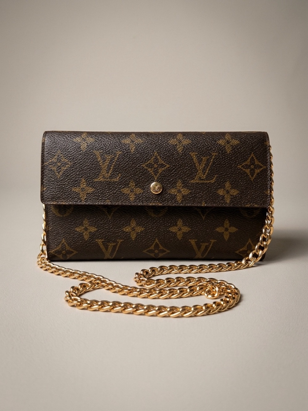 Vintage Louis Vuitton Damier Ebene Wallet w/ Non-Branded Chain Strap